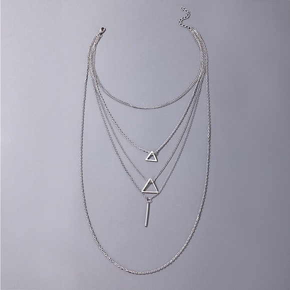 ⚜️[𝟯/$𝟭𝟴]⚜️NEW 6 Layered Long Silver Triangle Charms Necklace - Picture 6 of 8